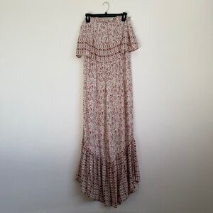 Japna Floral Strapless Wide Leg Flare Cuff Boho Beach Jumpsuit Cream Pink Size L